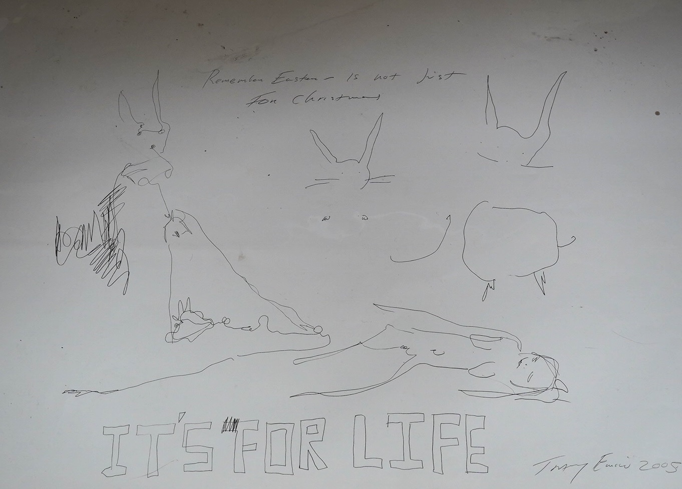 After Tracey Emin RA (b.1963), lithograph, 'Remember Easter is not just for Christmas, it's for Life', limited edition wrapping paper 2005, 50 x 70cm, unframed. Condition - good